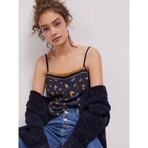 NWT Bl-nk London by Anthropologie navy cheetah print crochet trim tank top (XS)